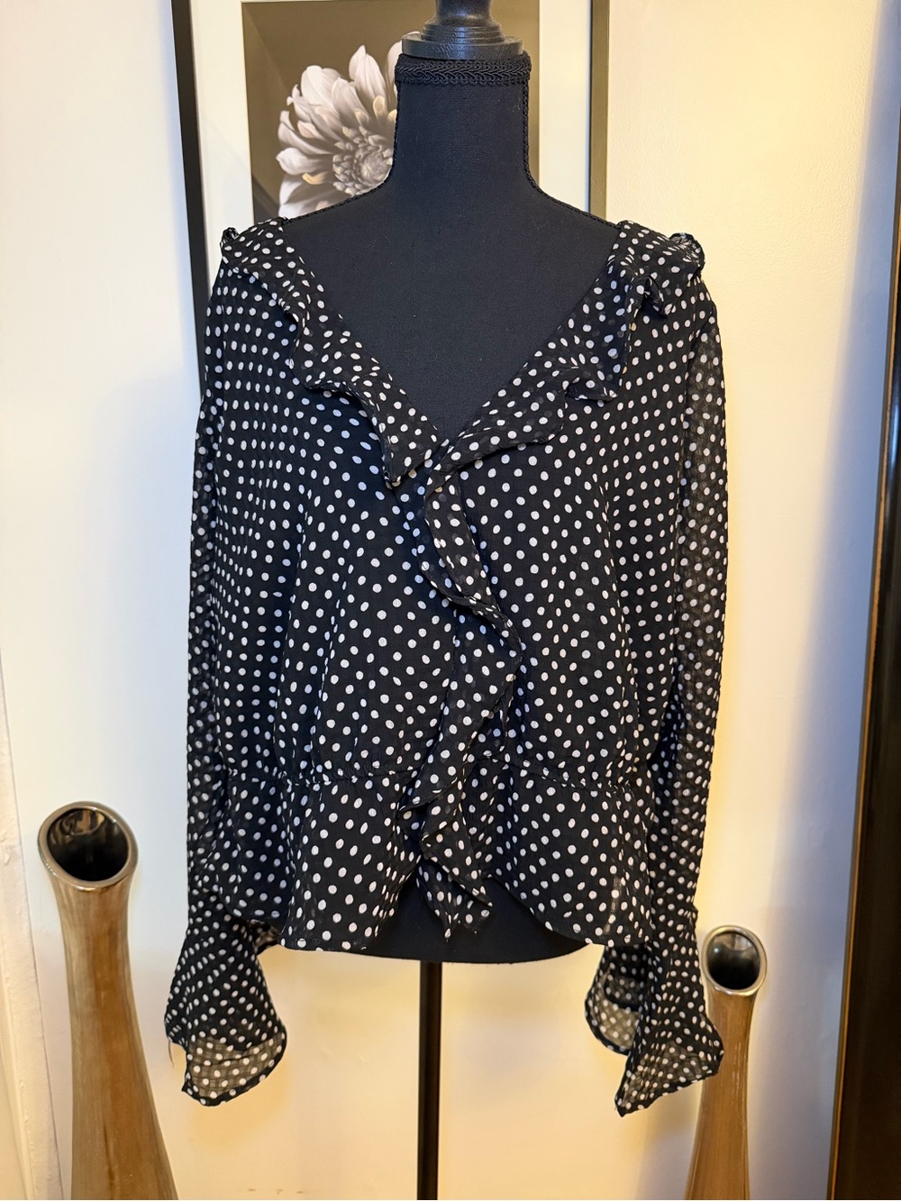 Dizzy Black and White Polka Dot Ruffle Blouse